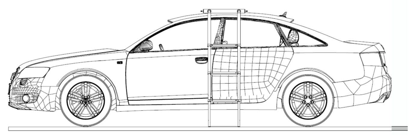 Schematic drawing of a car with roof access system
